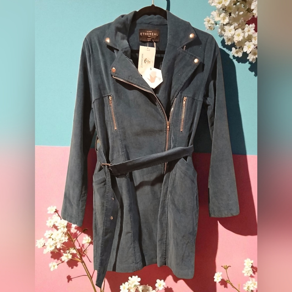 New Ethereal Turquoise Assymetrical Zipper Trench Coat Jacket Vsco Art Whimsical